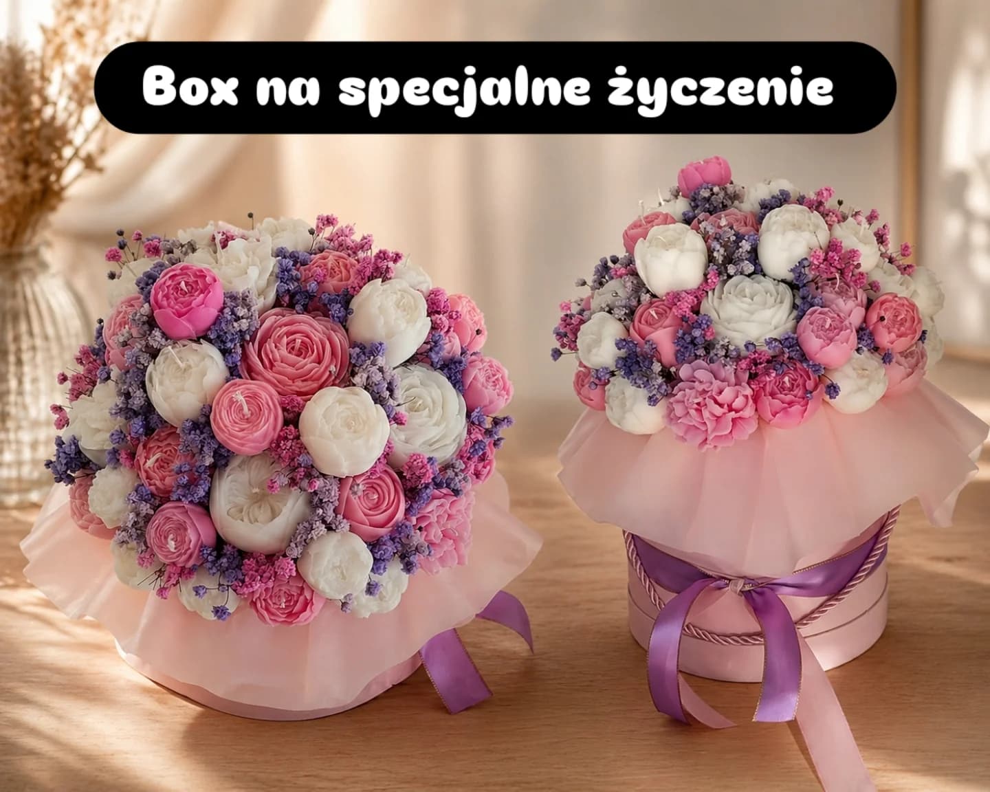 Box na specjalne życzenie klientki z akcentem różu, bieli i fioletu 😍